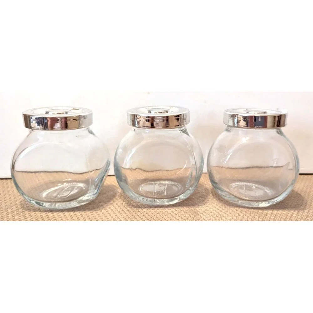 IKEA RAJTAN Clear Glass Spice Jars 3-pc 5 oz Each Silver Lid Storage Container
